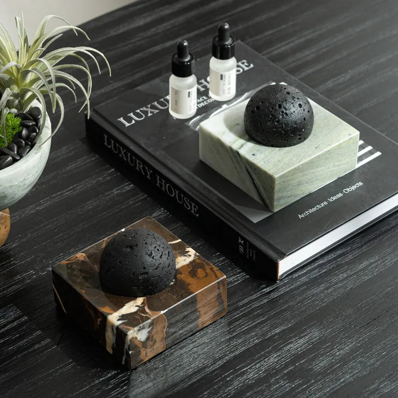 strata lava rock essential oil diffuser marble base — shh. studio.