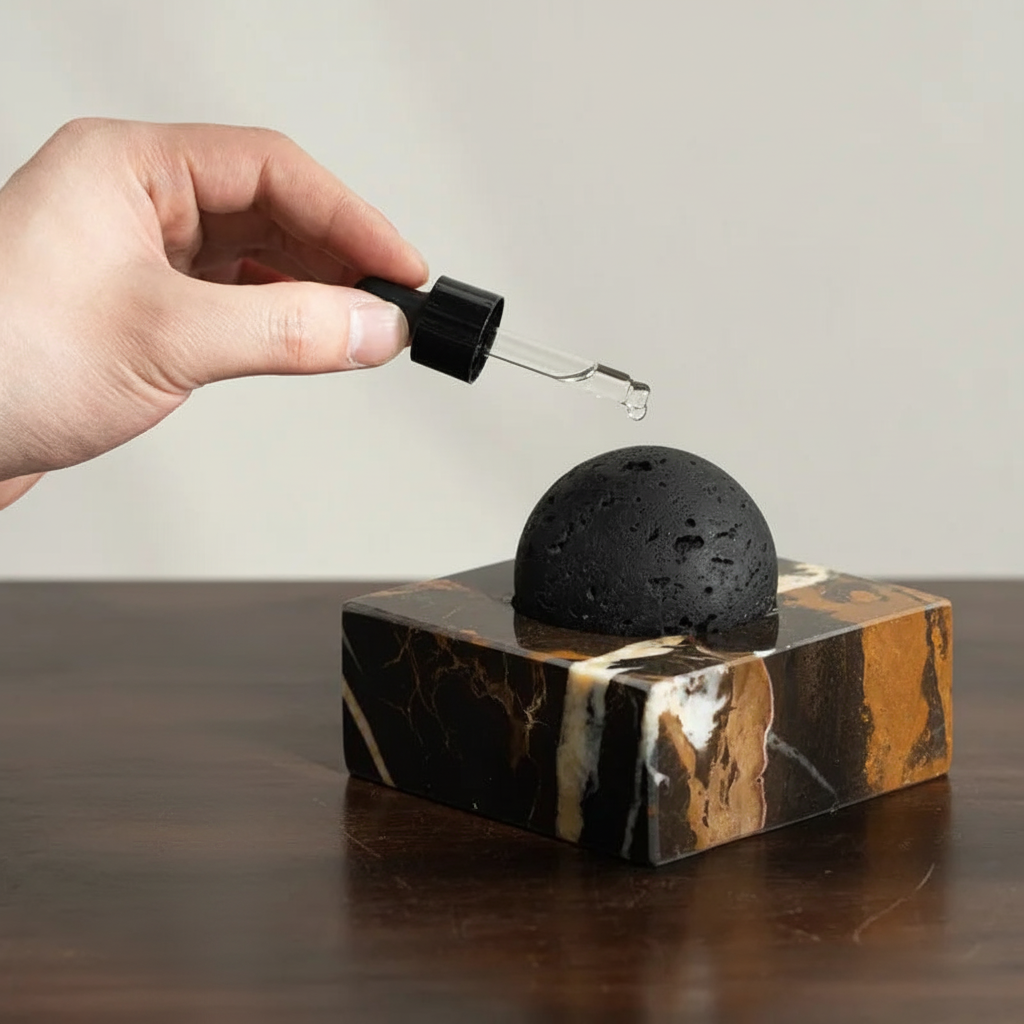 strata lava rock essential oil diffuser marble base — shh. studio.
