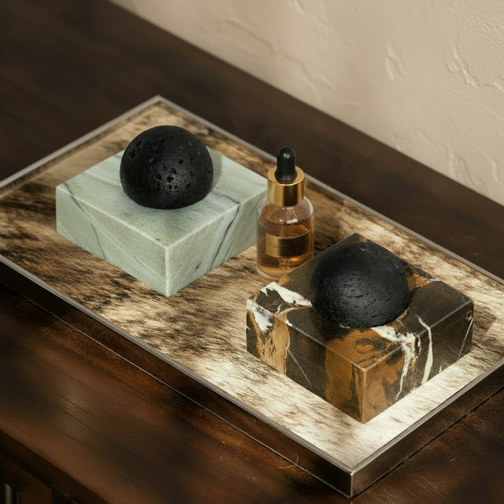 strata lava rock essential oil diffuser marble base — shh. studio.